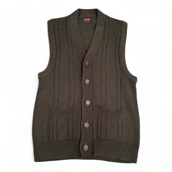 Vintage Richman Brothers Sweater Vest Adult EXTRA SMALL Brown Cardigan 70s - Picture 1 of 10